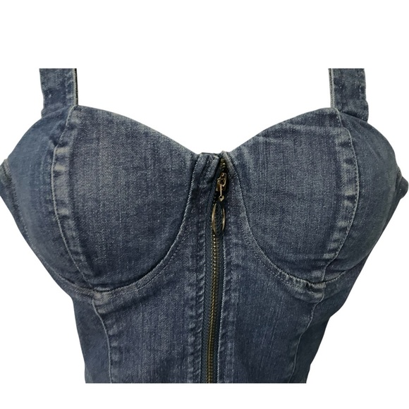 Story On Blue Denim Corset Bustier Top SZ M Women Crop Padded Hip Hop Retro - Picture 7 of 8